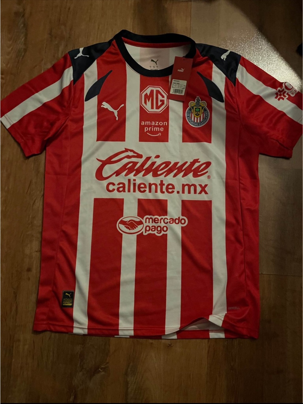 Puma Red, White & Navy Striped Soccer Jersey